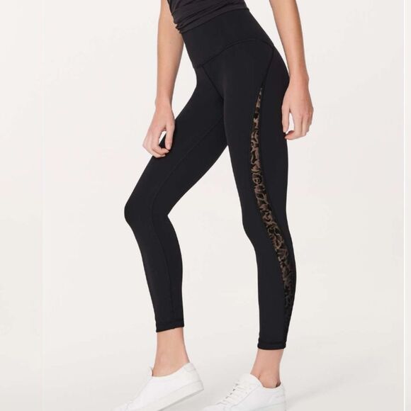 Lululemon Meant To Move 7/8 Tight (25") Black Flocked Floral Black Lace Sheer 8